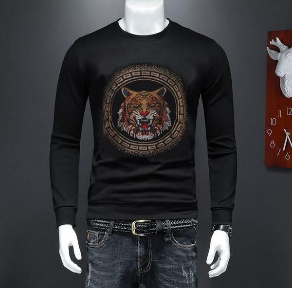 

winter men hoodies breathable rhinestone design casual men slim sweatershirt 018, Black