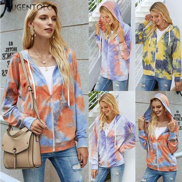 

lugentolo women's casual sweatshirt tie-dye hooded long-sleeved zipper straight female street sweatshirts hoodies &, Black