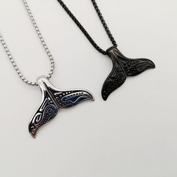 

creative 316 stainless steel whale tail pendant necklace mens women fashion vintage animal jewelry necklaces, Silver