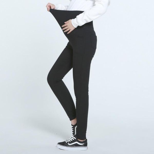 

maternity bottoms large size plus velvet pants autumn and winter pregnant women stomach lift stretch thick section wear trousers, White