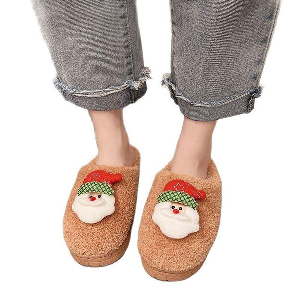 

slippers women house ladies winter warm plush open toe cartoon home cotton shoes female lovely indoor women's footwear christmas, Black
