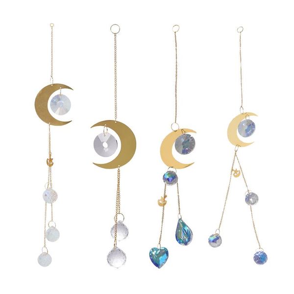 

garden decorations hanging moon shape crystal ball prism suncatcher with chain ornament rainbow maker collection for home decoration 33cm
