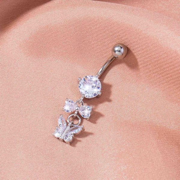 

shining nail bow knot zircon navel ring human body piercing jewelry female, Silver