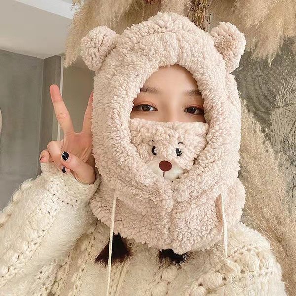

2021 the new korean style trendy lamb velvet mask, hat and collar one, Blue;gray