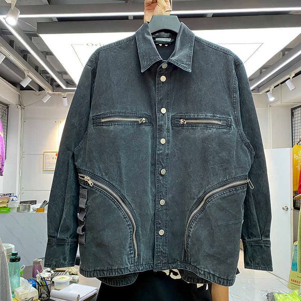 

men's jackets fararchive fashion brand button multi zipper wash water used jacket men's loose casual coat, Black;brown