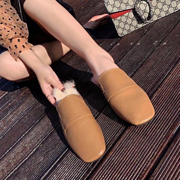 

slippers fashion warm fur ladies slides home women's winter shoes woman furry indoor plush slipper mules shoe, Black