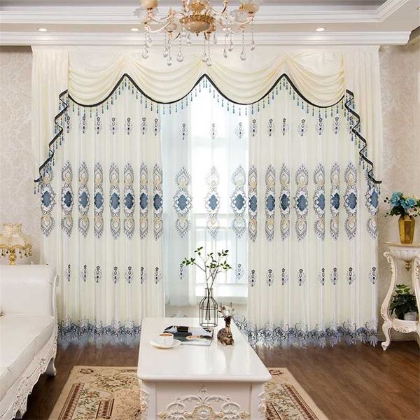 Cortinas de estilo europeu para sala de jantar quarto quarto high-end bordado cortina de tecido grosso valance cortina tule personalizado 211203