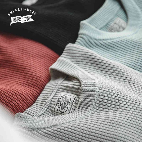 

maden candy color knitted sweaters for men comdo solid oversized warm retro pullovers o neck sweater knitting elastic, Black