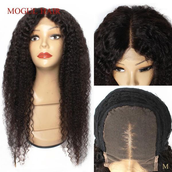 

mogul hair 4x4 lace closure wig human natural color brown jerry curly remy long style 150% density1, Black;brown