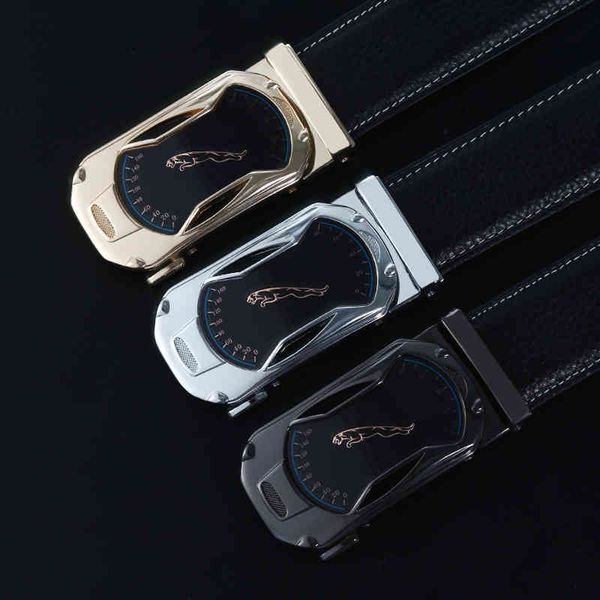

automatic leather men's buckle two-layer business leisure belt, Black;brown