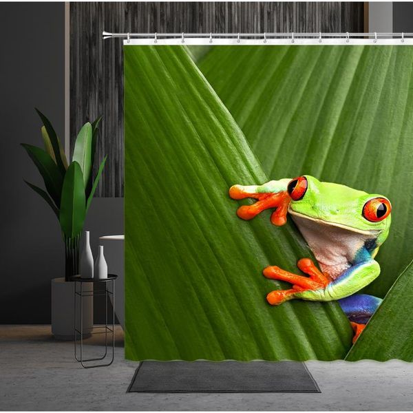

animal shower curtain frog lizard green leaf water flowers machine washable bathroom decoration bath curtains set with hooks