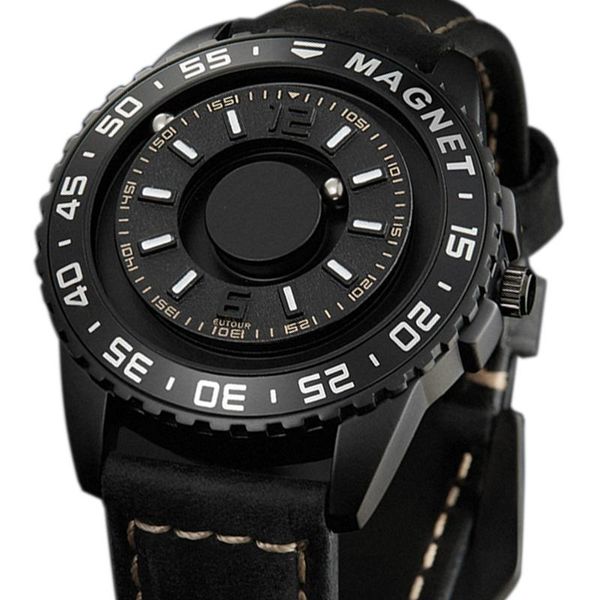 

wristwatches luxury magnet watch men leather strap sport quartz wristwatch turntable metal bead cool simple male clock relogio masculine, Slivery;brown