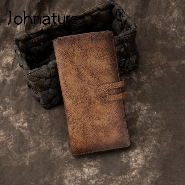 

wallets johnature luxury wallet men handmade genuine leather long card holder 2021 retro hasp cowhide and purses, Red;black