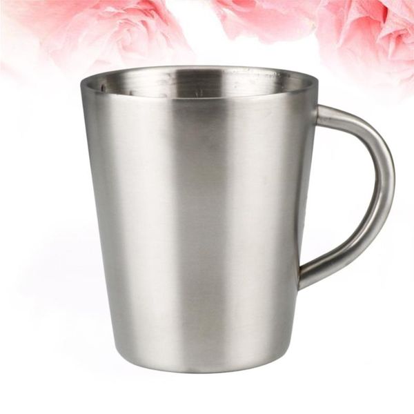 

stainless steel water mug double wall heat insulation beer cup with handle for coffee tea (silver) mugs