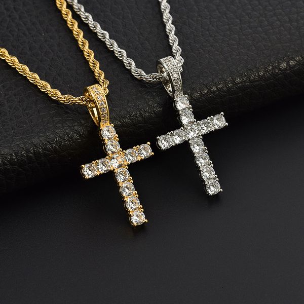 

pendant necklac street fashion brand simple diamond cross necklace men hip hop pendant rap accsori women versatile, Silver