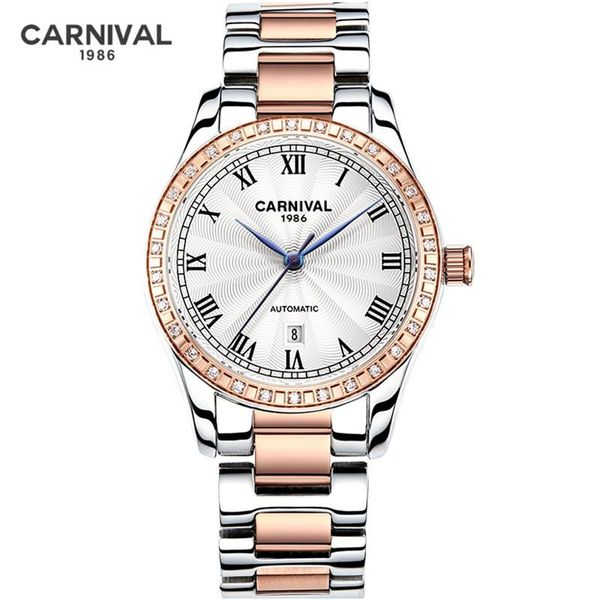 

wristwatches carniva ladies bracelet mechanical watches women's fashion waterproof roman automatic wrist watch relogio feminino, Slivery;brown