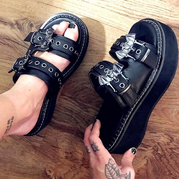 

sandals 2021 brand black gothic vampire cosplay comfy sole heels summer fashion platform shoes women slipper outdoor
