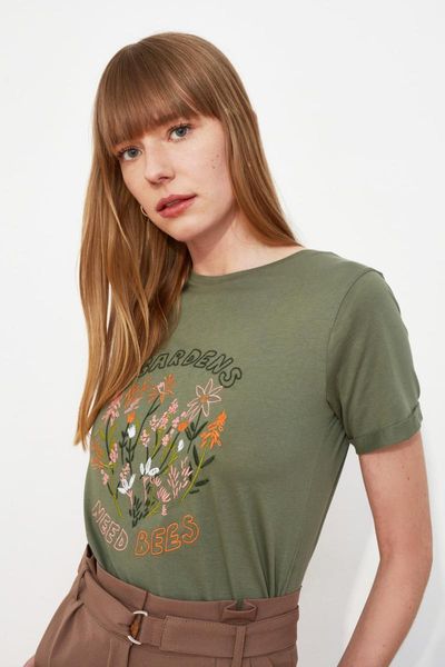 

women's t-shirt trendyol embroidered basic knitted twoss21ts0704, White