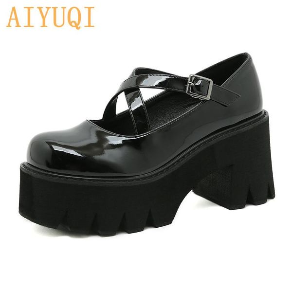

dress shoes mary jane women shallow mouth japanese high-heel college style girl cross strap buckle platform, Black
