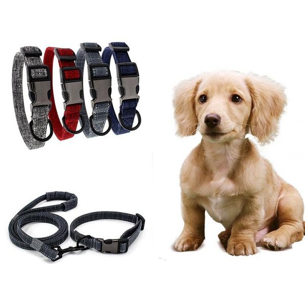 

reflective adjustable dog collar outdoor pet walking lead neck strap and leash set supplies accessories collars & leashes