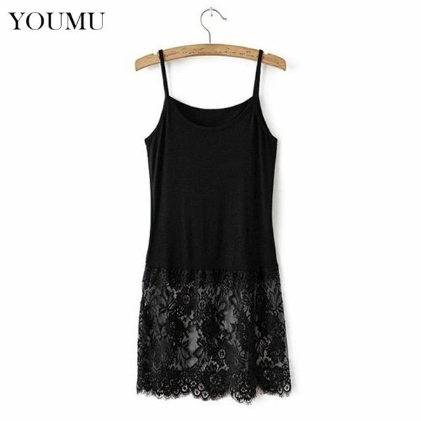 Mulheres Senhoras Sexy Camisole Lace Top Casual Undershirt Extender Longo Tanque Colete Algodão Preto Branco M-4XL Vintage Novo 904-730 210407