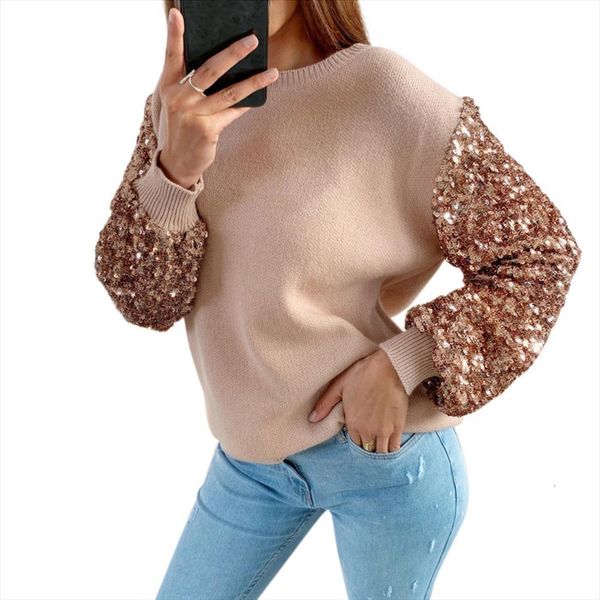 

women patchwork sequin casual loose womens sweaters pullover lady bling winter o neck pull femme jumper d30, White;black