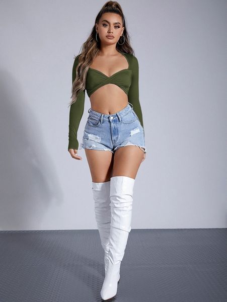 

twist front crop tee a7tx#, White
