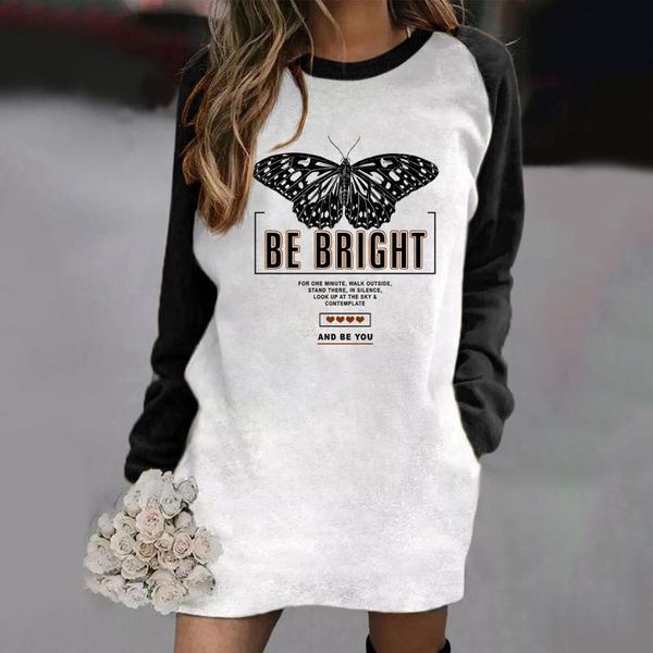 

casual dresses sweet butterfly print women dress summer long sleeve o-neck loose a-line beach party mini vestidos, Black;gray