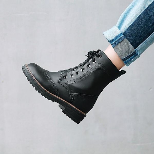 

boots big size 9 10 11 12 women shoes ankle for ladies woman wintersolid color round head with front tie, Black