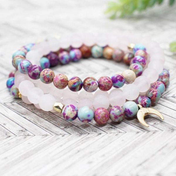 

beaded, strands manyue natural 6 mm rose quart z wrap 108 mala bracelet fashion moon charm wrist women`s healing spiritual jewelry, Black