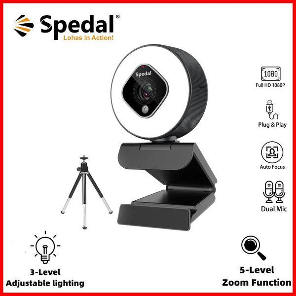 

spedal 962 streaming webcam with light 1080p autofocus zoom camera microphone obs youtube skype face cam for broadcasting webcams