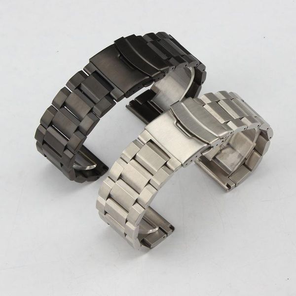 

watch bands common used stainless steel watchband black/silver solid band with folding clasp safety 18mm 20mm 22mm 24mm for men, Black;brown
