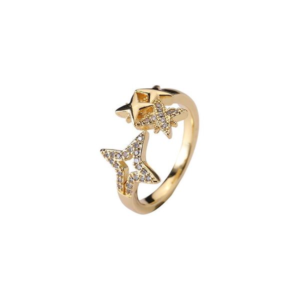 

creative copper inlaid five-pointed star ring female open ins niche fashion trendy wedding rings, Slivery;golden
