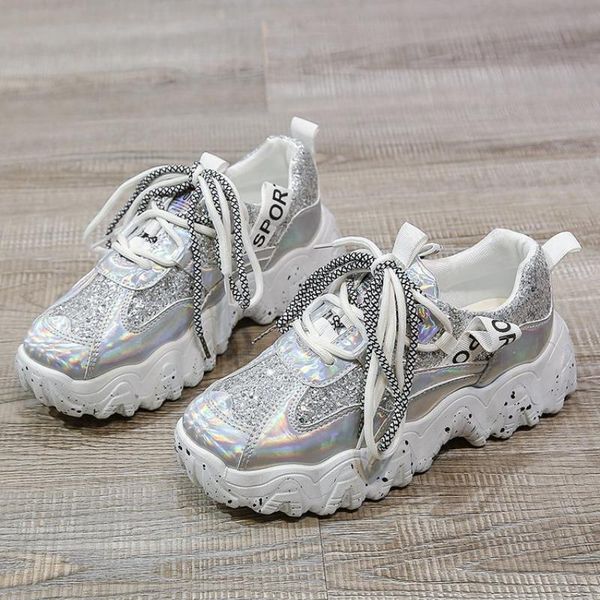 

dress shoes sequined colorful women's thick-soled breathable 2021 spring and autumn sports fashion casual plus size, Black