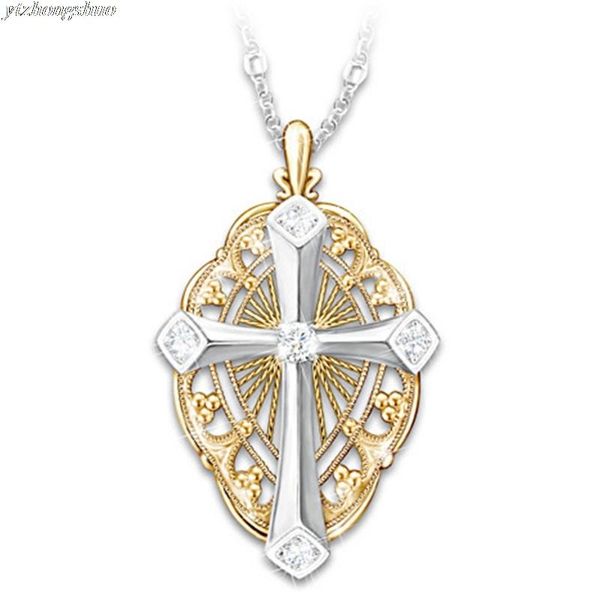 

pendant necklaces fashion female cross pendants drop gold black color crystal jesus necklace jewelry for men/women wholesale, Silver