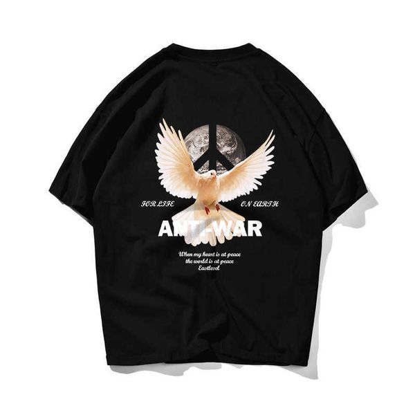 Мир хип-хоп, негабаритный футболка мужчины уличная одежда антивоенный американский футболка с коротким рукавом хлопок свободный хип-рубашка пару 210603