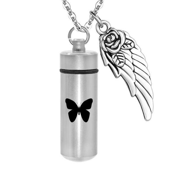 

pendant necklaces urn necklace for ashes cremation jewelry engraved butterfly keepsake with stainless steel chain pet or human ash, Silver