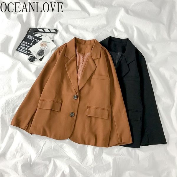 

ropa mujer solid autumn office lady women korean fashion single breasted vintage blazer feminino 17749 210415, White;black