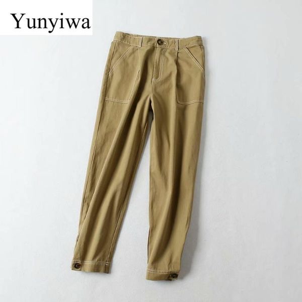 

women's pants & capris women fashion safari style buttons decorate straight chic office lady wear casual ankle length business trousers, Black;white