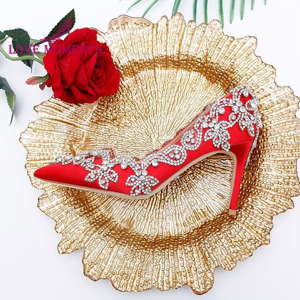 

dress shoes red satin bride 3 inches high heel rhinestone wedding party prom pumps pointed toe thin handmade women, Black
