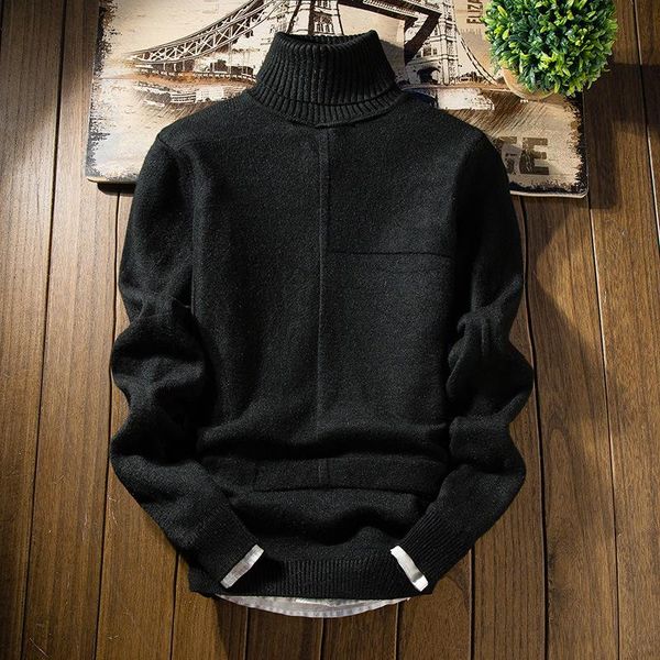 

men's sweaters 2021autumn men's casual knit sweater solid color slim turtleneck bottoming shirt knitted men, White;black