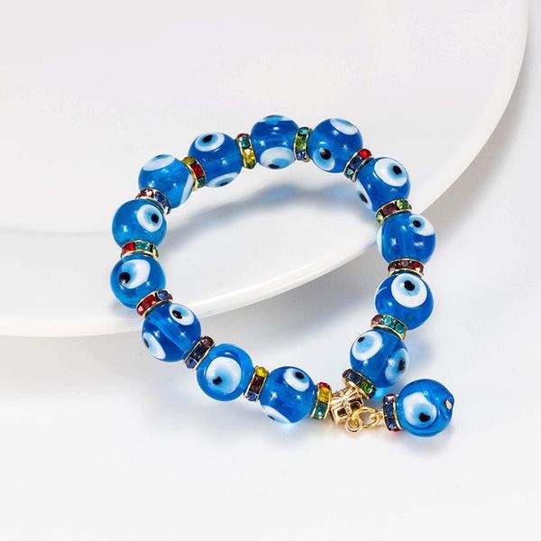 

beaded, strands evil eye crystal beaded bracelet blue turkish style jewelry, Black