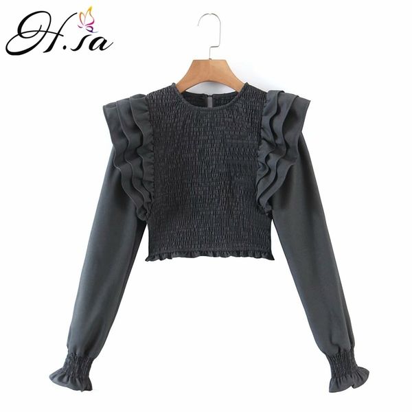

hsa spring arrivals women black ruffles blouses slim elastic long sleeve casual blusa shirts blouse de mujer 210430, White