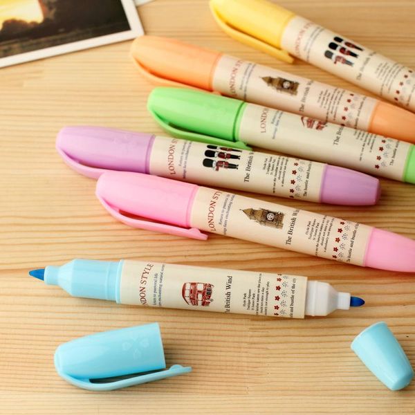

highlighters double head fluorescent pen mark nib class trapezoid round, Black;red