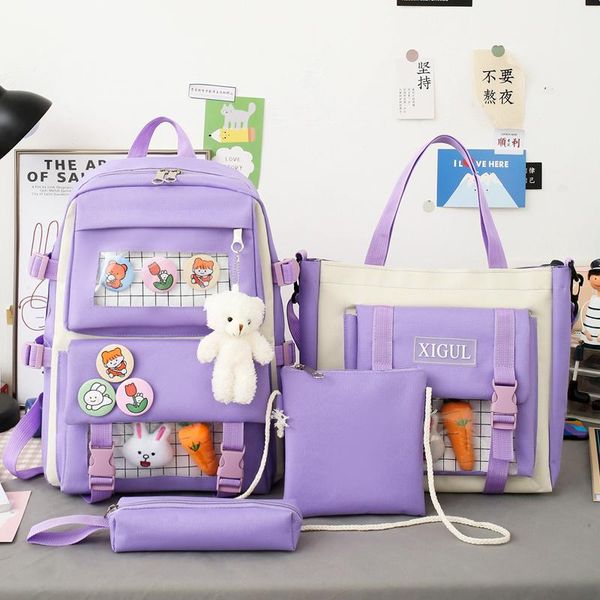 

school bags backpack 4 piece set high for teenage girl 2021 canvas fashion travel women bookbags teen student schoolbag