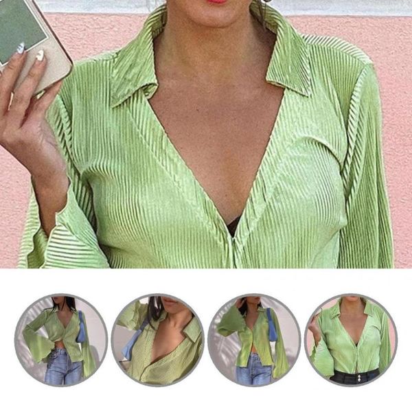 

women's blouses & shirts autumn temperament deep v neck single breasted blouse shirt lady lapel for office, White