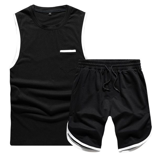 

men's tracksuits sports suit 2021 summer casual fitness basketball running sleeveless vest shorts two-piece sportswear men, Gray