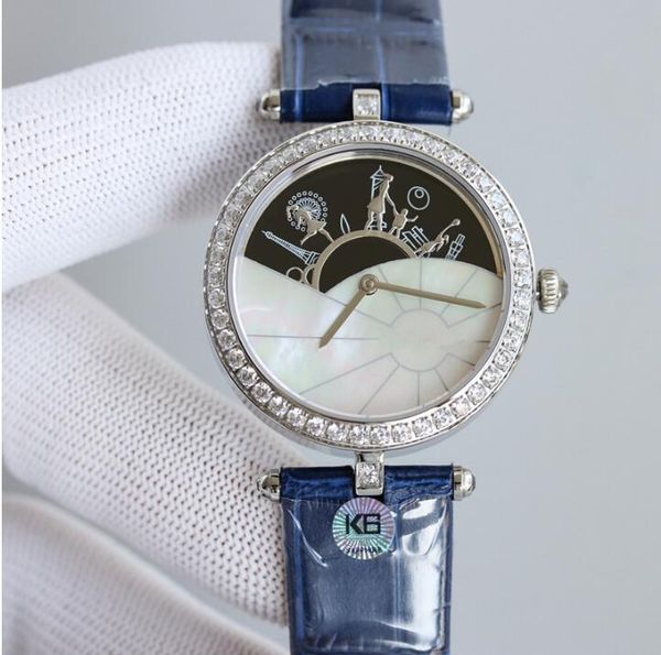 

women automatic mechanicial watch a day in paris eiffel tower one person travelling quartz clock genuine leather wristwatch, Slivery;brown