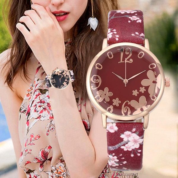 

wristwatches luxury printing plum blossom leather strap women watch fashion ladies watches girl clock bracelet relogio feminino, Slivery;brown