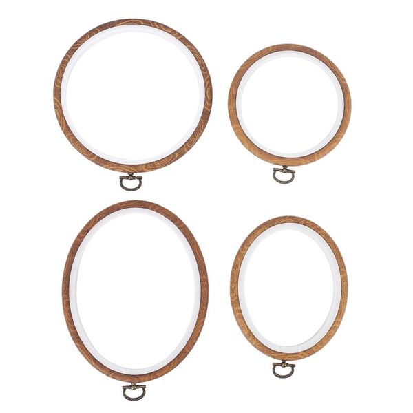 

sewing notions & tools 4 pieces embroidery hoops cross stitch hoop imitate wood circle and oval set for art craft hanging, Black